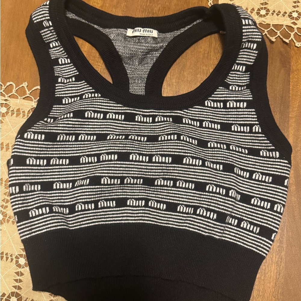 Miu Miu Black and White Striped Tank Top